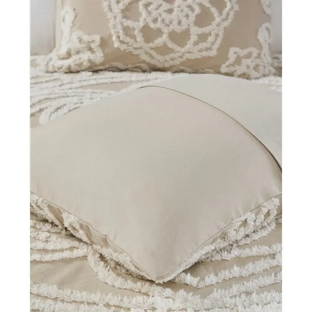 Madison Park King Bedspread Set Beige Chenille Tufted 3pc Luxury Bedding